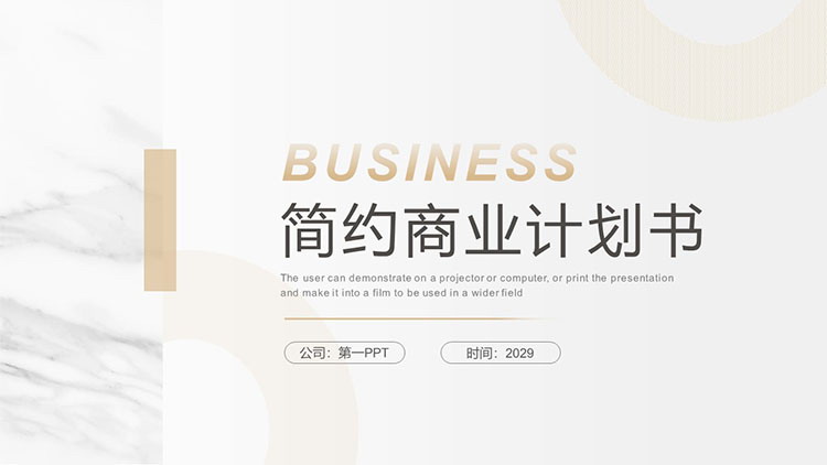 图片[1]-简约淡雅白金配色商业计划书PPT模板免费下载-第一PPT
