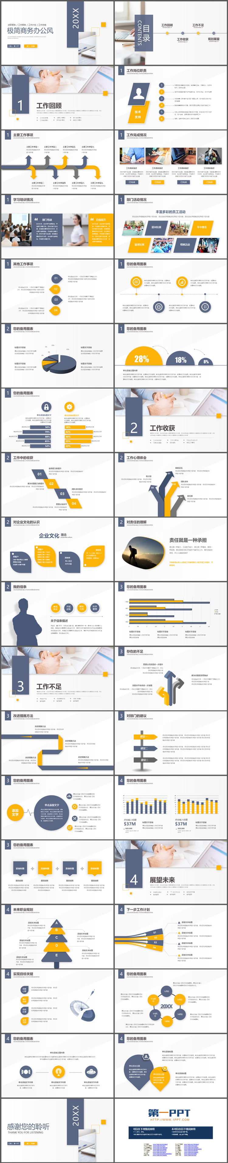 图片[2]-极简蓝黄商务办公风PPT模板下载-第一PPT