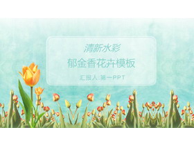 清新水彩郁金香PPT模板-第一PPT