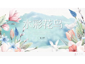 清新彩色水彩花鸟PPT模板免费下载-第一PPT