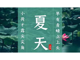 绿色清新荷叶背景的雪天主题PPT模板免费下载-第一PPT