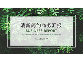 绿色叶子背景的商务汇报幻灯片模板下载-第一PPT