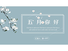 清新素雅玉兰花背景的五月你好PPT模板下载-第一PPT