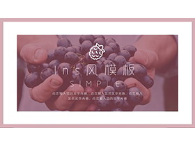 手捧葡萄背景的ins风商务汇报PPT模板-第一PPT