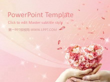 粉色玫瑰背景的浪漫婚礼PPT模板-第一PPT