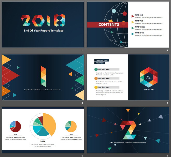图片[2]-彩色三角形拼接的2018简洁PPT模板-第一PPT