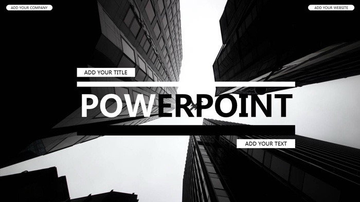 图片[1]-黑白个性商业建筑背景的图片排版PPT模板-第一PPT