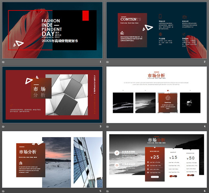 图片[2]-时尚羽毛背景欧美杂志风格PPT模板-第一PPT
