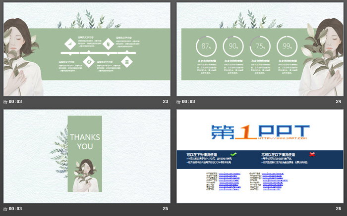 图片[6]-绿色小清新女孩插画PPT模板-第一PPT