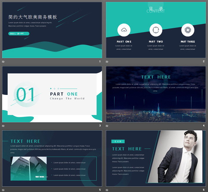 图片[2]-蓝绿动感欧美风商务PPT模板免费下载-第一PPT