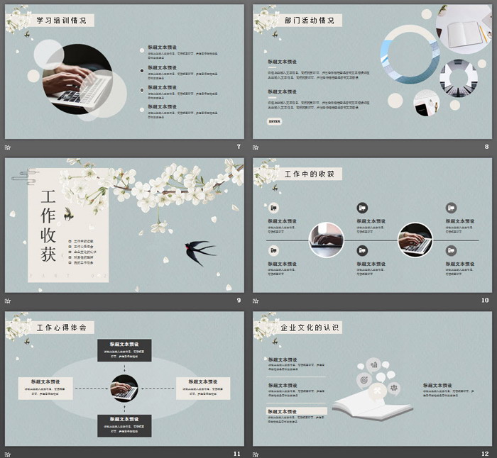 图片[3]-梨花燕子背景的唯美春天PPT主题模板-第一PPT