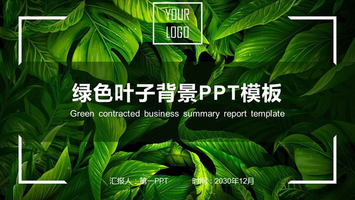 图片[1]-精致绿色叶子PPT模板免费下载-第一PPT