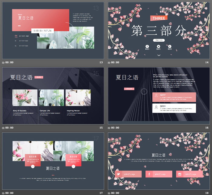 图片[4]-唯美花鸟背景《夏日之语》PPT模板-第一PPT