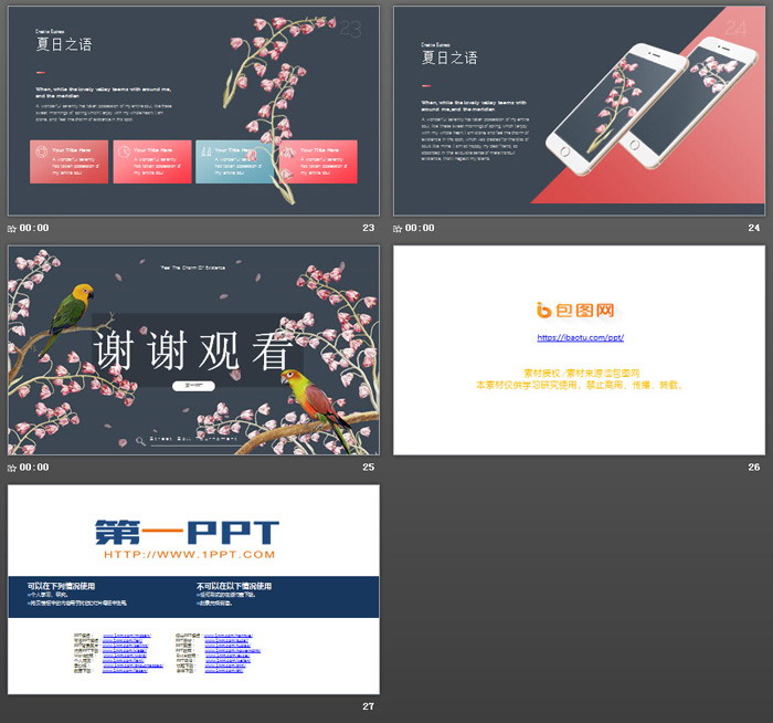 图片[6]-唯美花鸟背景《夏日之语》PPT模板-第一PPT