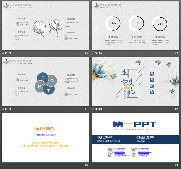图片[5]-水彩花卉蝴蝶背景的生如夏花五月你好PPT模板-第一PPT