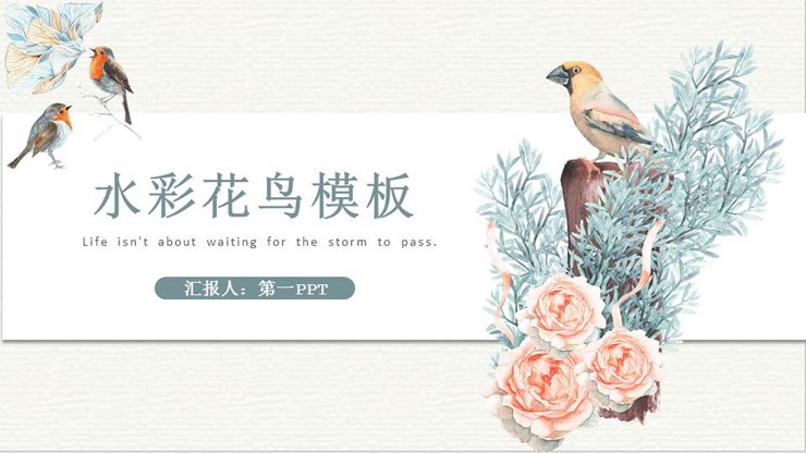 图片[1]-淡雅水彩花鸟PPT模板免费下载-第一PPT