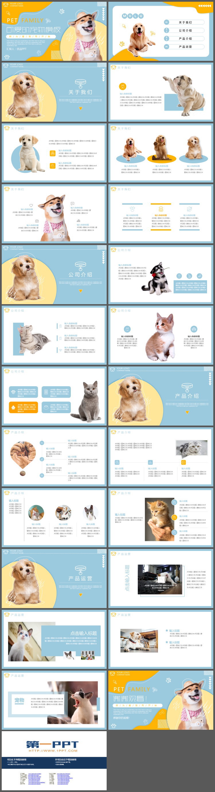 图片[2]-宠物狗狗背景的杂志风宠物店介绍PPT模板-第一PPT