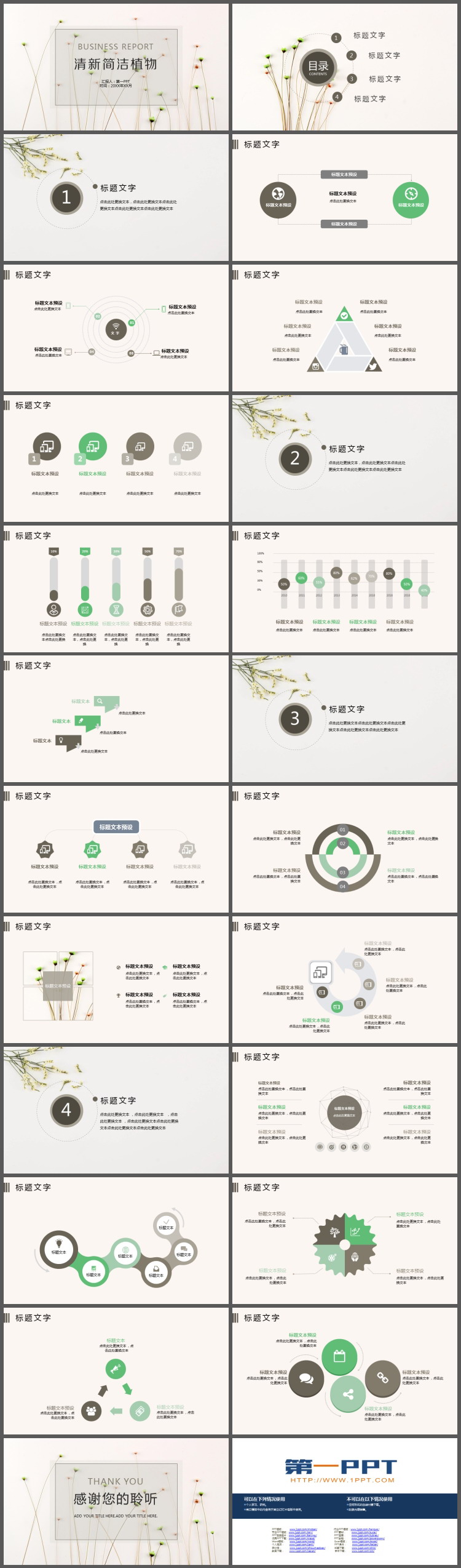 图片[2]-清新简洁小花植物背景PPT模板-第一PPT