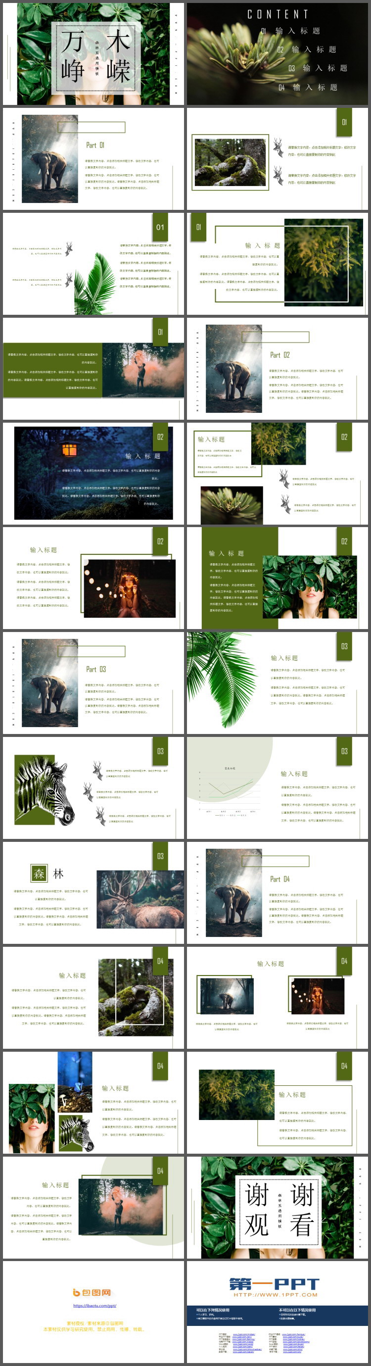 图片[2]-清新绿色森林系杂志风绿叶女孩PPT模板免费下载-第一PPT