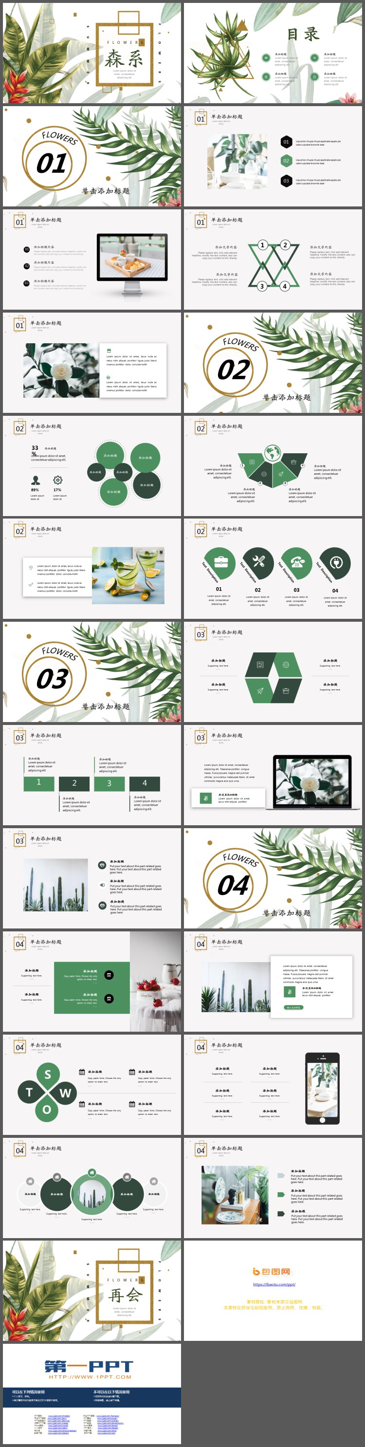 图片[2]-精美绿色水彩阔叶植物背景PPT模板免费下载-第一PPT