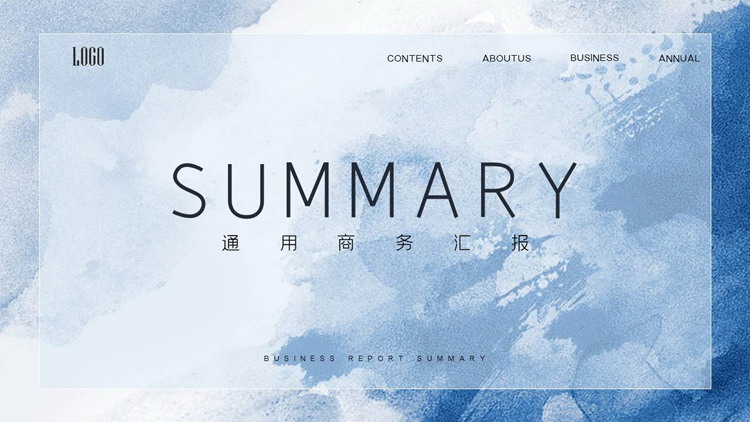 图片[1]-简约蓝色水彩背景PPT模板免费下载-第一PPT