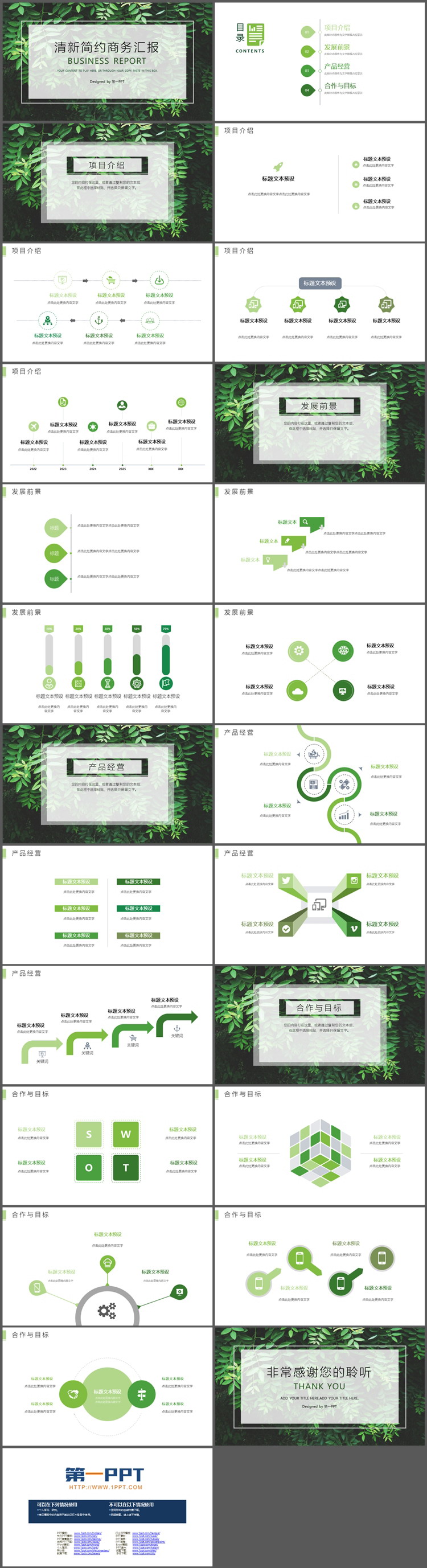 图片[2]-绿色叶子背景的商务汇报幻灯片模板下载-第一PPT