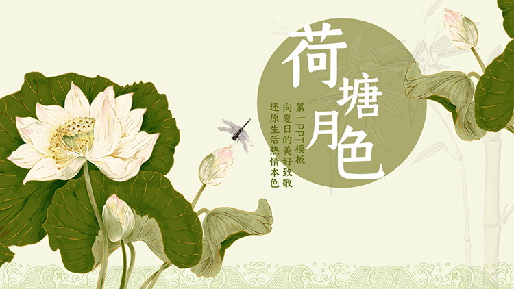 图片[1]-工笔荷花荷叶背景PPT模板下载-第一PPT