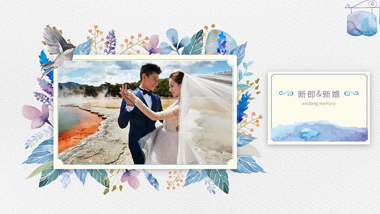 图片[1]-水彩花卉背景的浪漫婚礼相册PPT模板下载-第一PPT