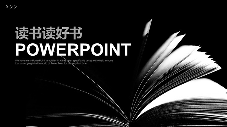 图片[1]-黑白书籍背景的读书读好书PPT模板下载-第一PPT