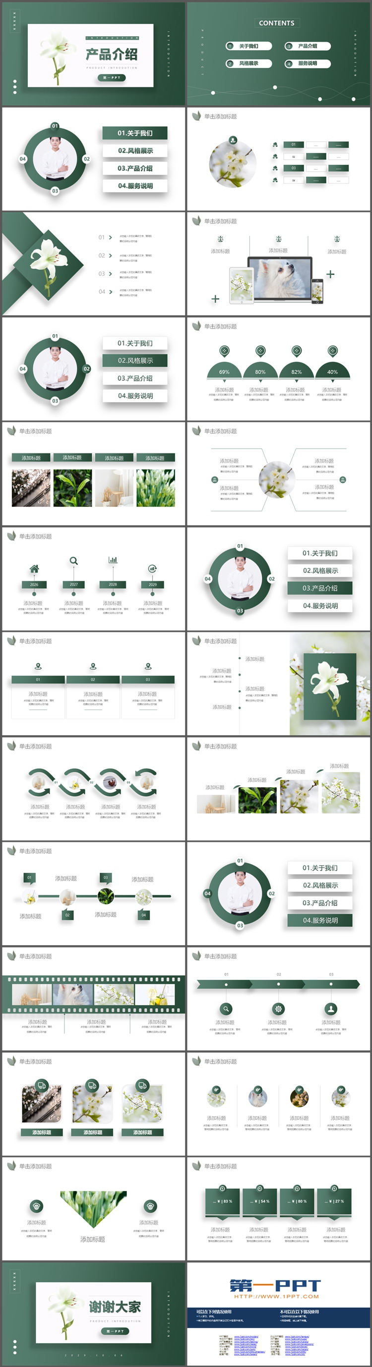 图片[2]-绿色清新花朵背景的产品介绍PPT模板下载-第一PPT