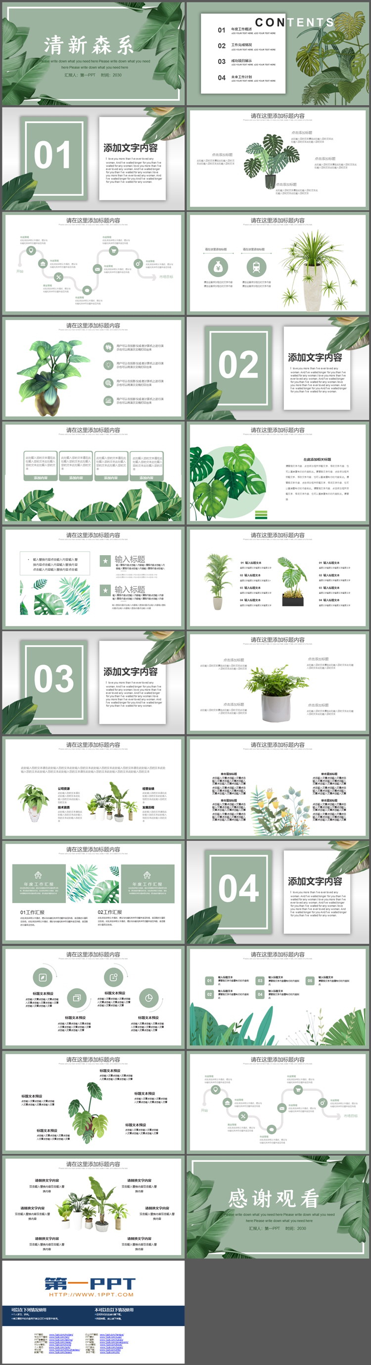图片[2]-绿色阔叶背景的清新森系PPT模板下载-第一PPT
