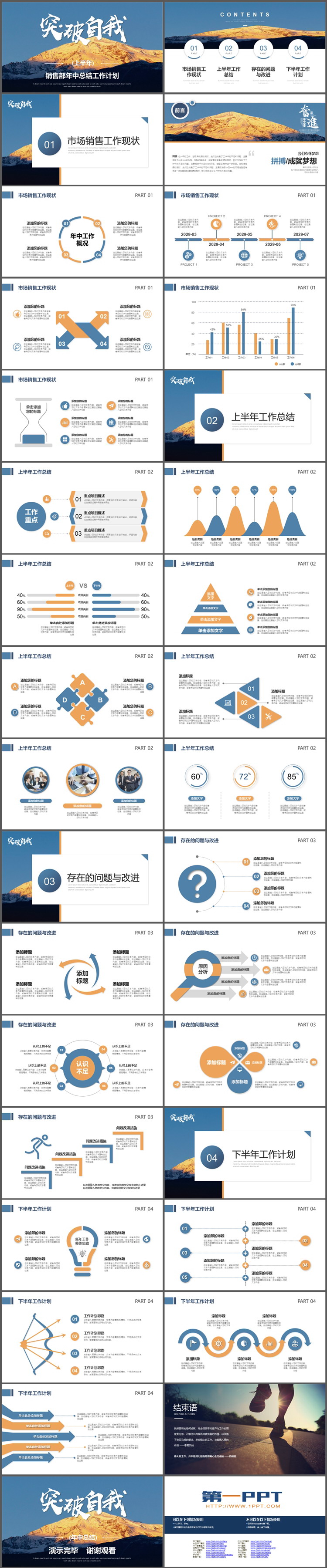 图片[2]-高山背景的销售部上半年工作总结计划PPT模板下载-第一PPT