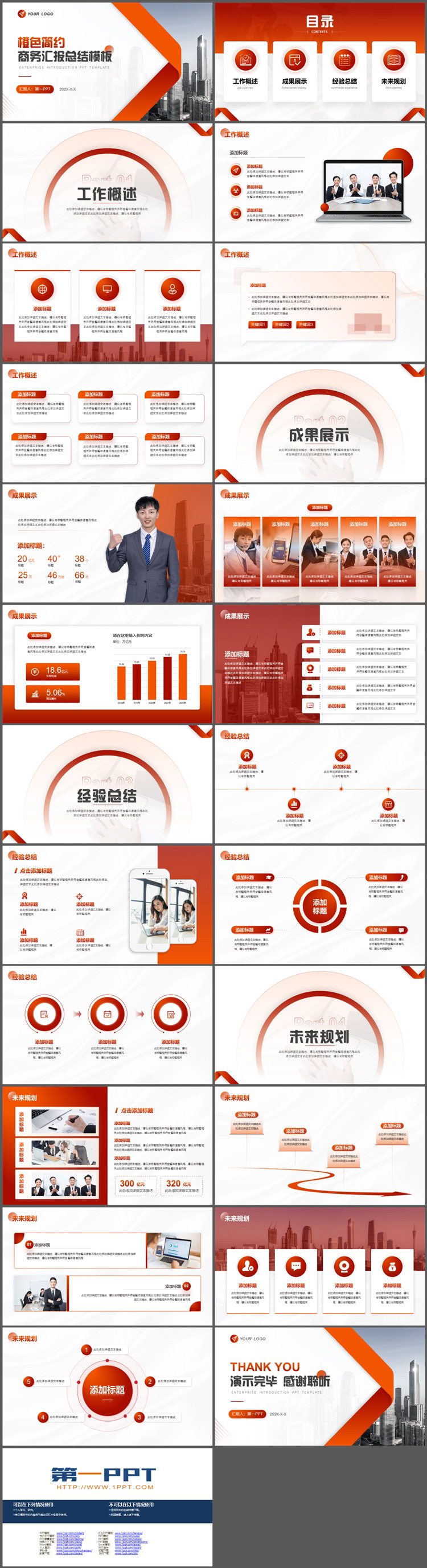 图片[2]-高楼大厦背景的橙色商务汇报PPT模板下载-第一PPT