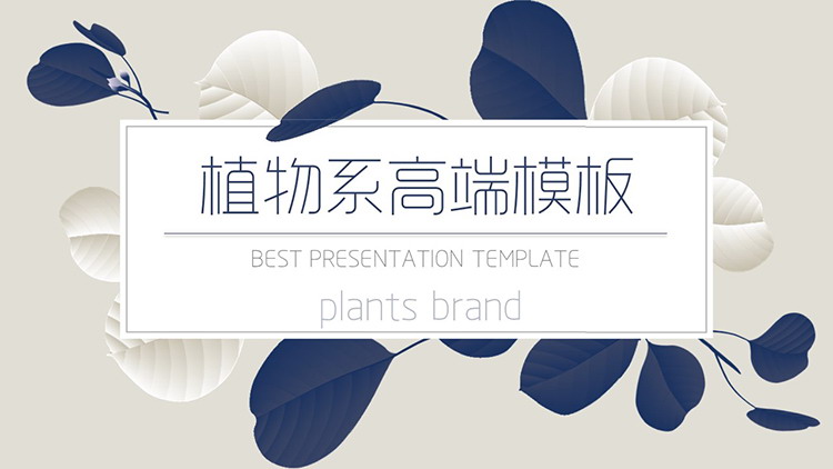 图片[1]-蓝白叶子背景的植物系高端商务PPT模板-第一PPT