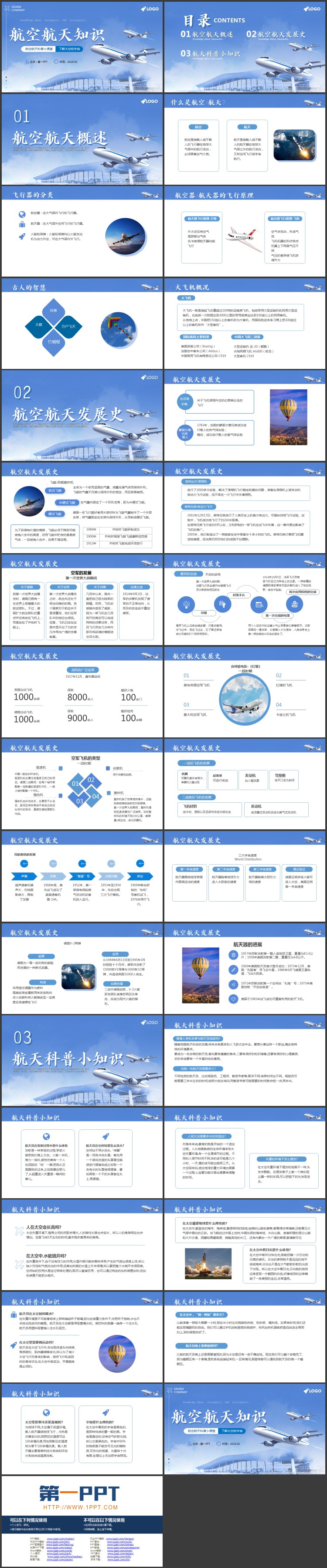 图片[2]-蓝色飞机机场背景航空航天知识介绍PPT模板-第一PPT