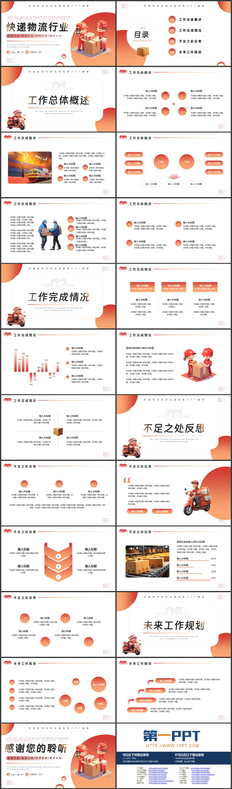 图片[2]-红色立体卡通快递员背景快递物流行业工作总结报告PPT模板下载-第一PPT