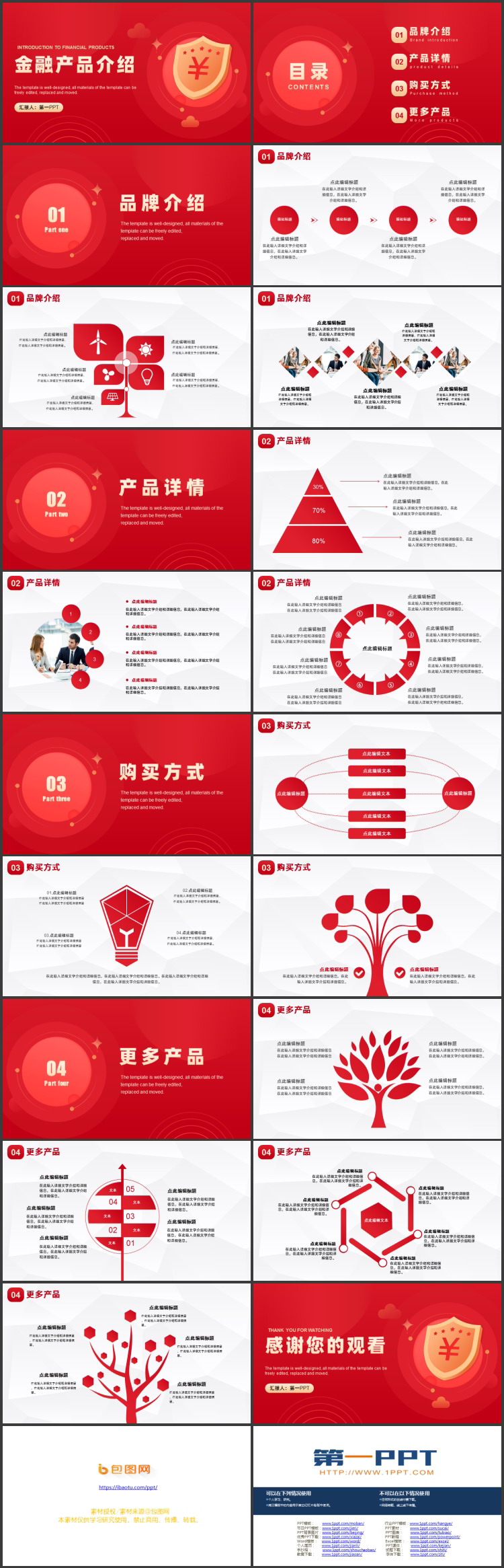 图片[2]-红色金盾背景的金融产品介绍PPT模板-第一PPT