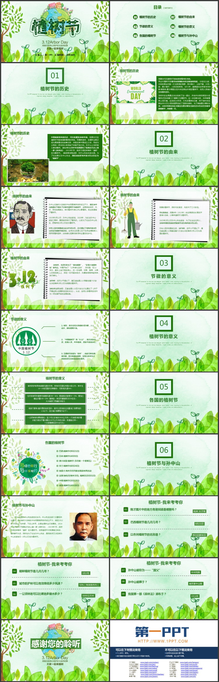 图片[2]-绿色清新卡通风格的植树节节日介绍PPT模板-第一PPT