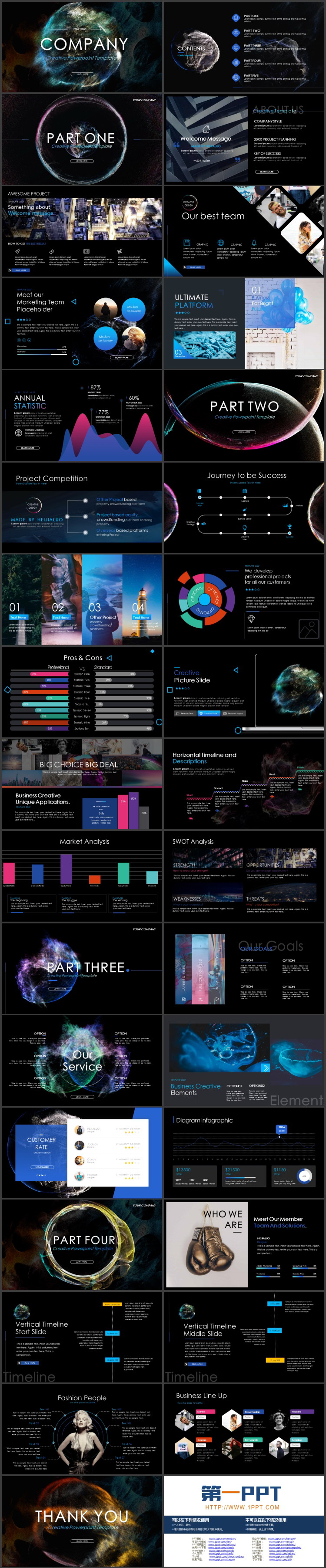 图片[2]-粒子星球背景的科幻风欧美商务汇报PPT模板-第一PPT
