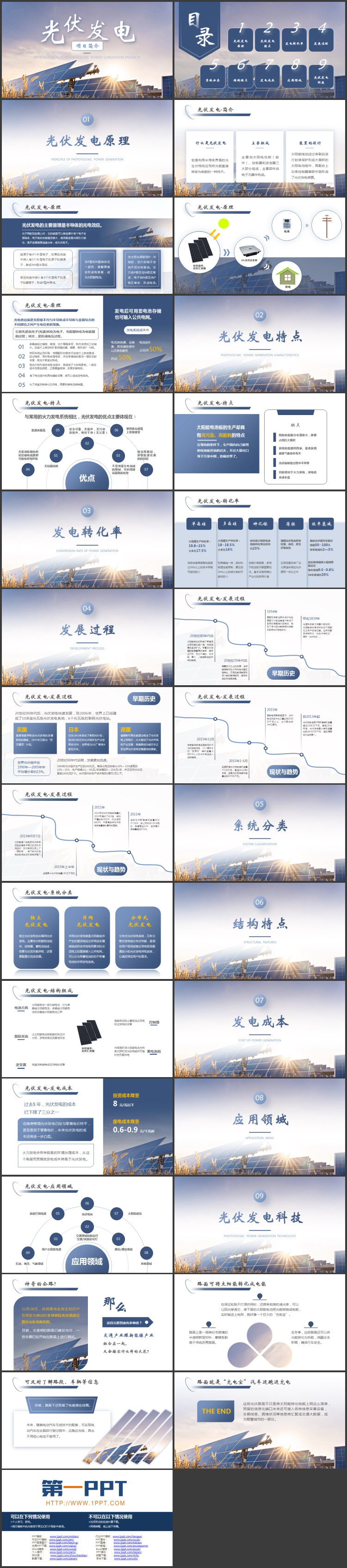 图片[2]-蓝色太阳能板背景的光伏发电项目简介PPT模板-第一PPT