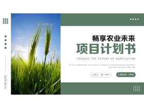 绿色麦穗背景的畅享农业未来项目计划书PPT模板-第一PPT