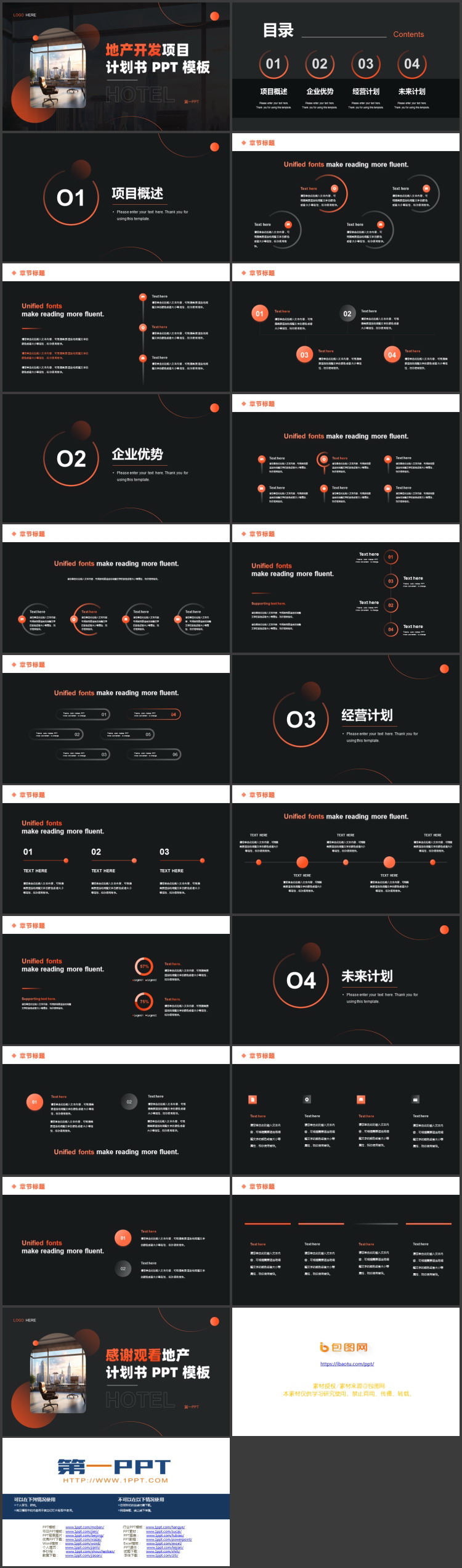 图片[2]-黑橙配色城市建筑背景的地产开发项目计划书PPT模板-第一PPT