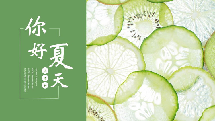 图片[1]-绿色柠檬片背景的小清新“你好夏天”PPT模板-第一PPT