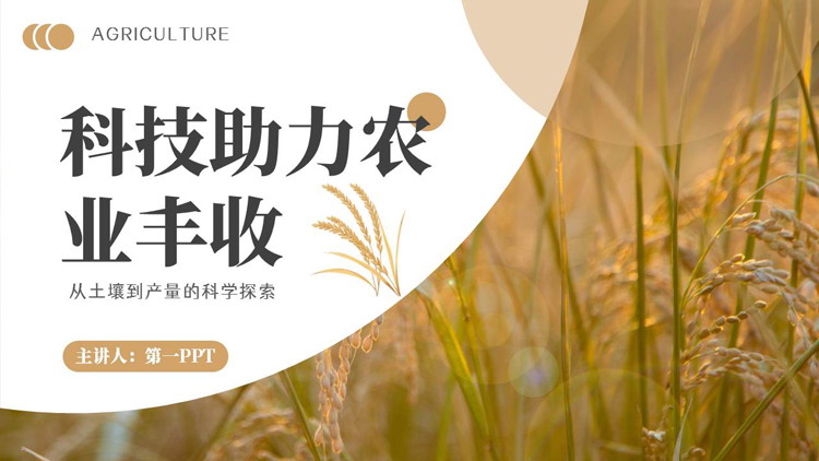 图片[1]-棕色麦穗背景的科技助力农业丰收PPT模板-第一PPT