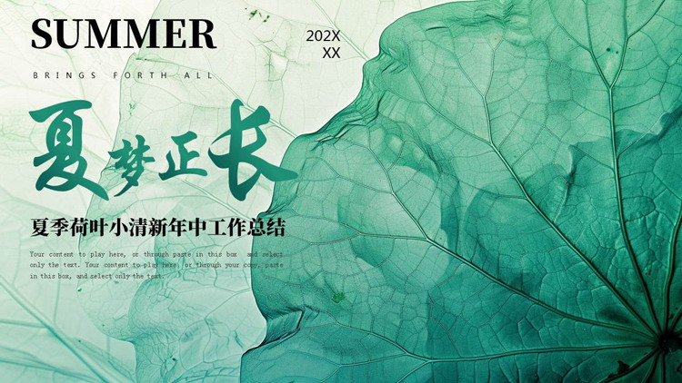 图片[1]-绿色“夏梦正长”夏季荷叶小清新年中工作总结PPT模板-第一PPT