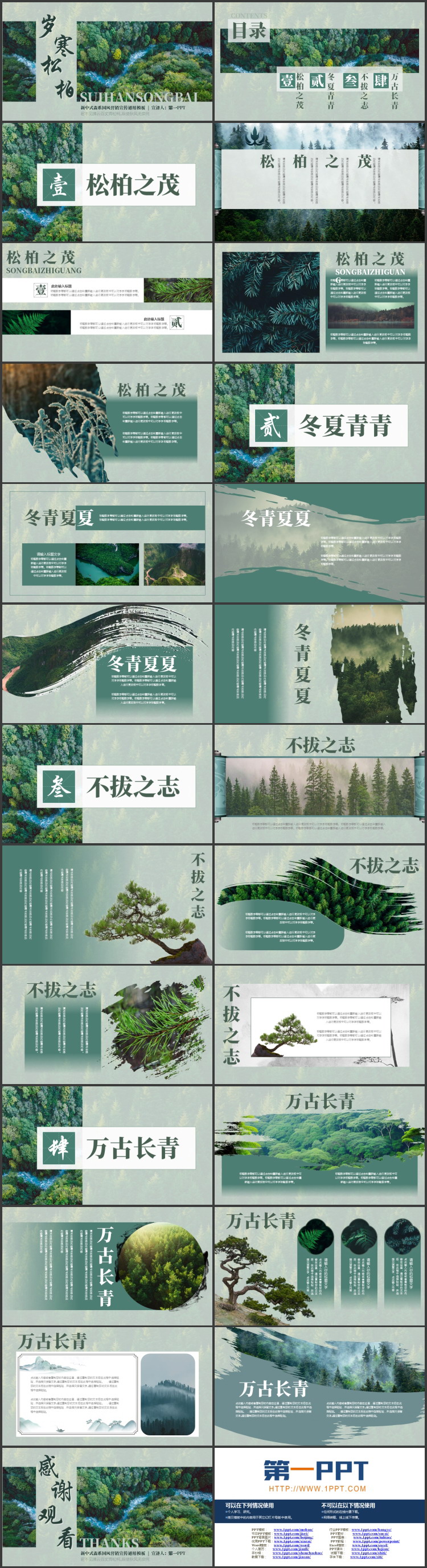 图片[2]-绿色“岁寒松柏”新中式森系国风营销宣传通用PPT模板-第一PPT