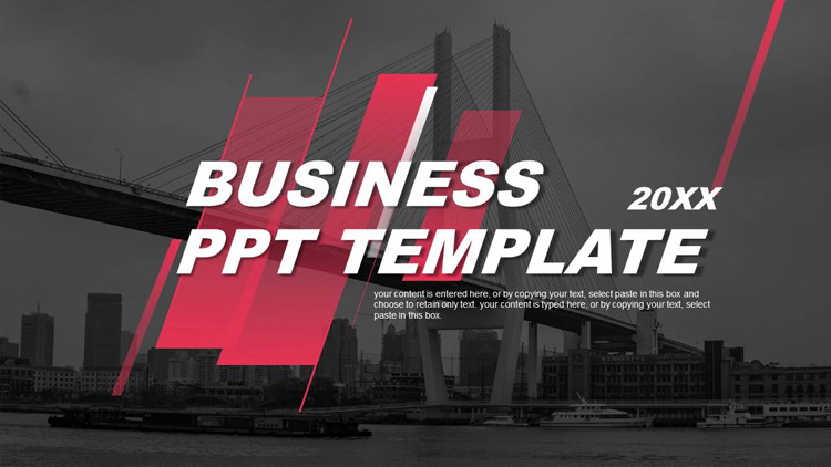 图片[1]-红黑配色城市建筑背景的欧美商务汇报PPT模板-第一PPT