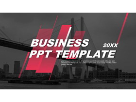 红黑配色城市建筑背景的欧美商务汇报PPT模板-第一PPT