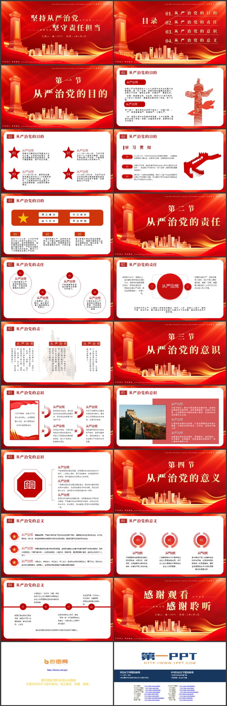 图片[2]-红色城市剪影背景的“坚持从严治党坚守责任担当”党课教育PPT模板-第一PPT