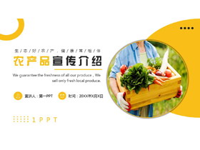 黄色手捧蔬菜的农民背景农产品宣传介绍PPT模板-第一PPT